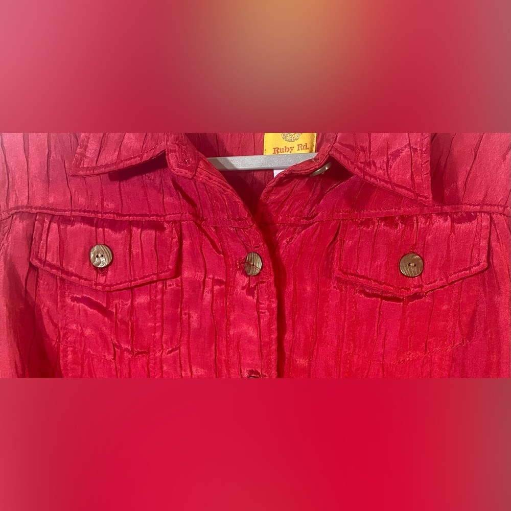 Ruby Rd Jacket Size 10 Red Textured Chest Pockets - image 3